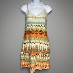 Farm Rio Aztec Tiered Ruffle Strappy Boho Beach Resort Sundress Womens Sz M